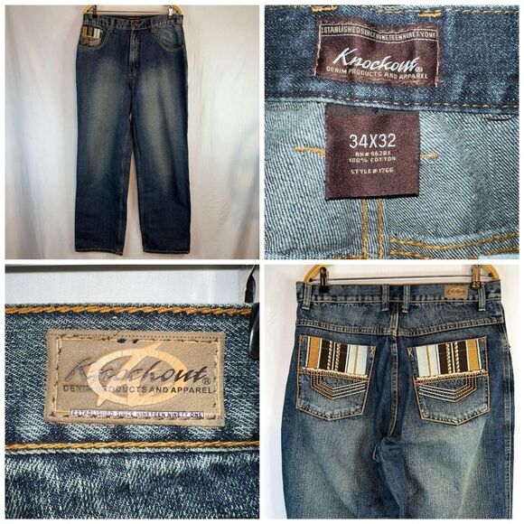 Knockout Jeans Mens 34x32 Blue Vintage Embroidered Classic Hip Hop Skater Y2K - Picture 1 of 11